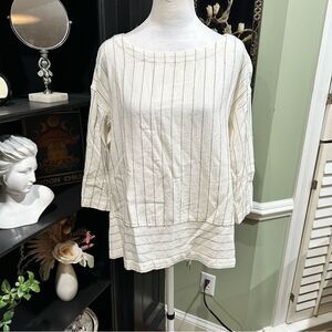 Eileen Fisher Vertical Stripe Organic Cotton White Gauze Top Size Small